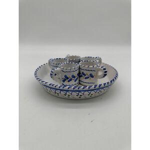 Ceramic Tray with Mini Shot Glasses Hand Painted Made in Spain